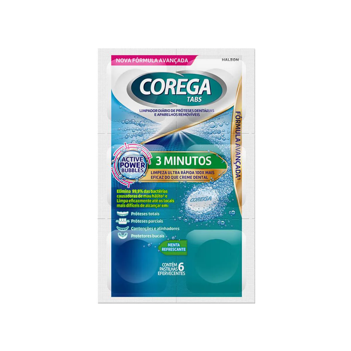 Embalagem do Corega Tabs Limpeza 3 Minutos da marca Corega