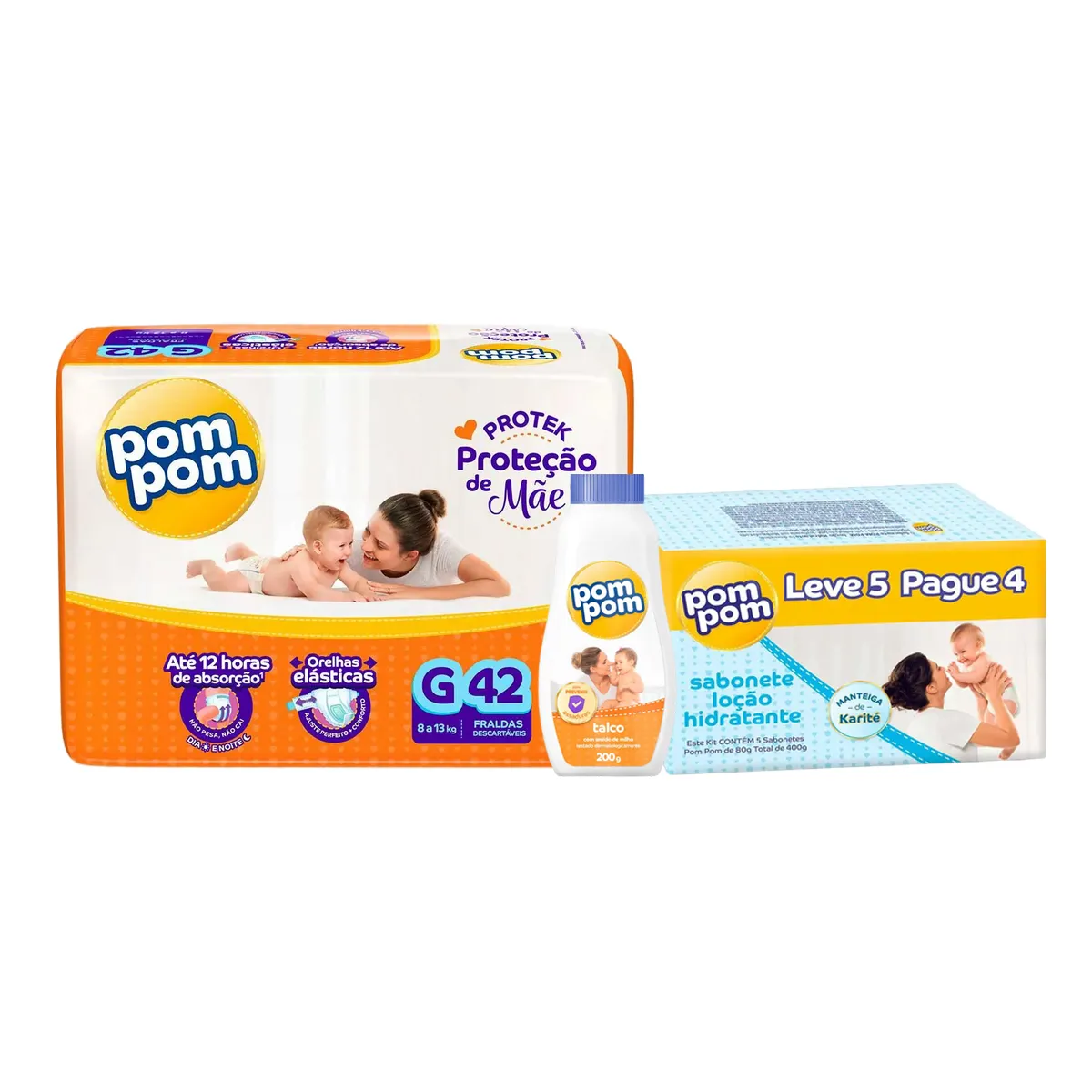 Kit Chá de Bebê Pom Pom tamanho G com talco e sabonete
