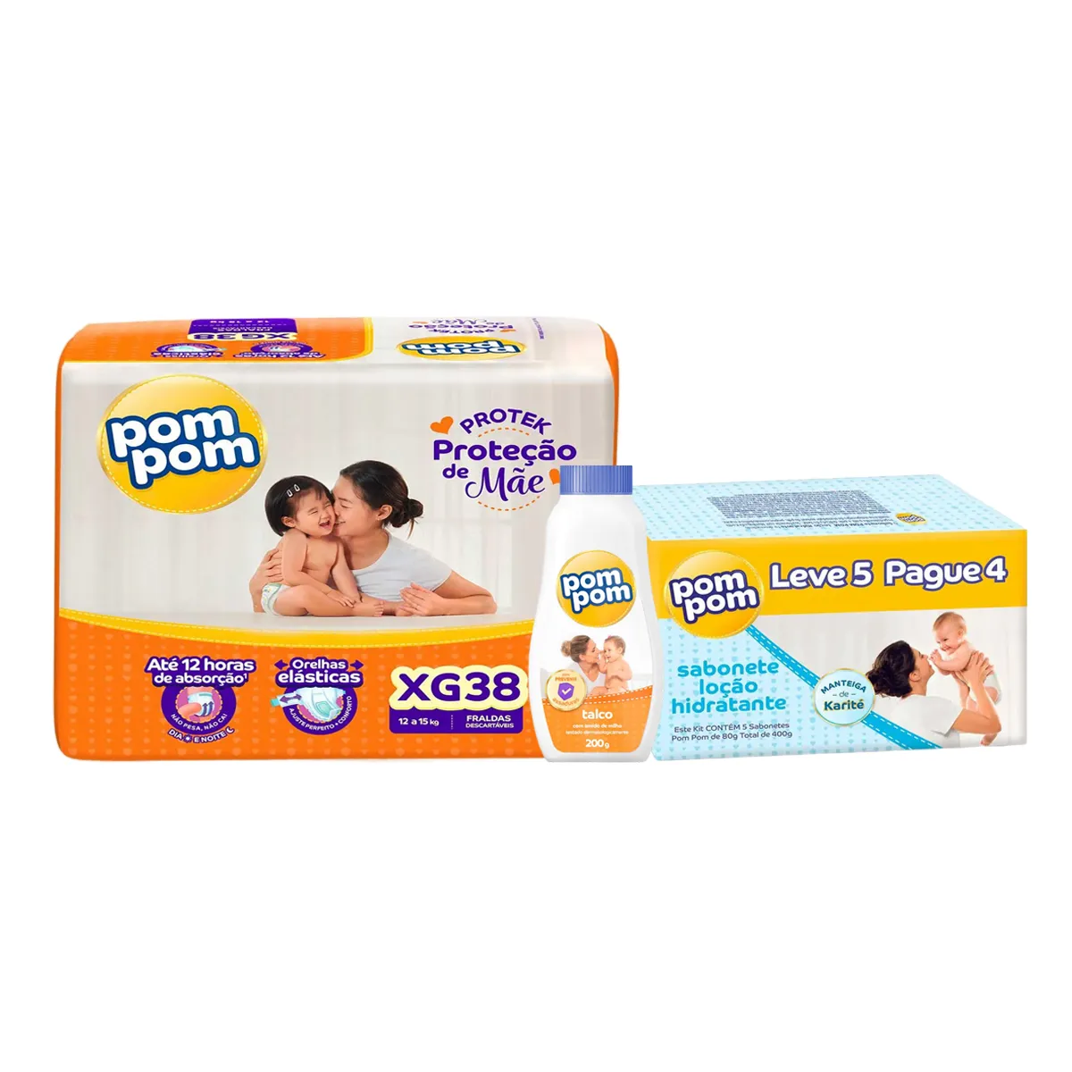 Kit Chá de Bebê Pom Pom tamanho XG com talco e sabonete
