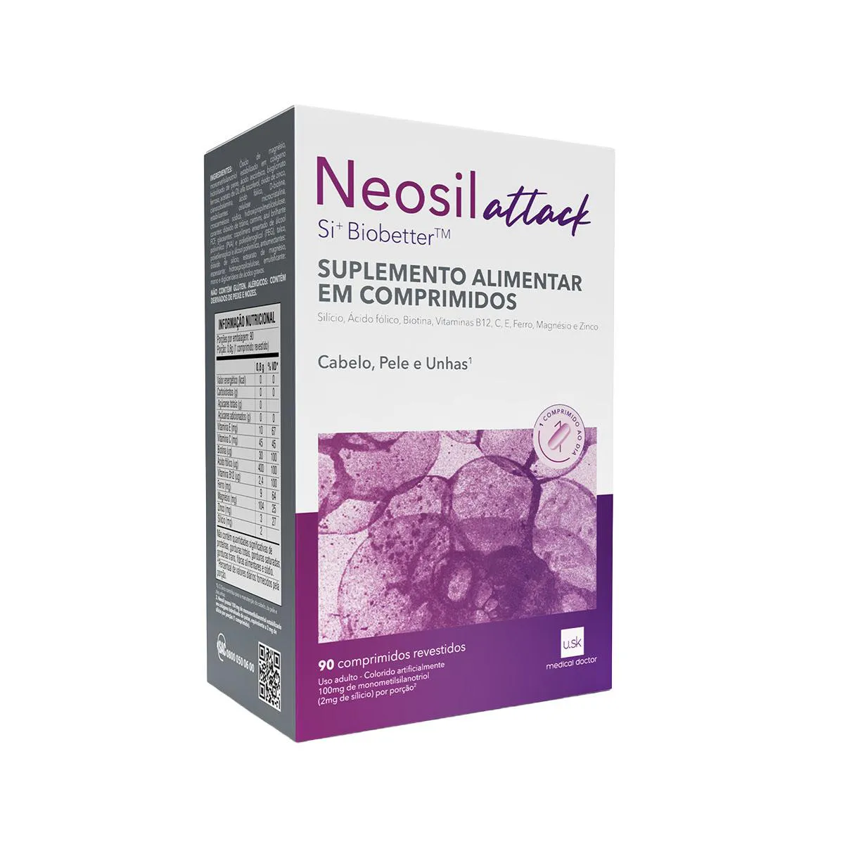 Embalagem do Polivitamínico Attack Cabelo, Pele e Unha da marca Neosil