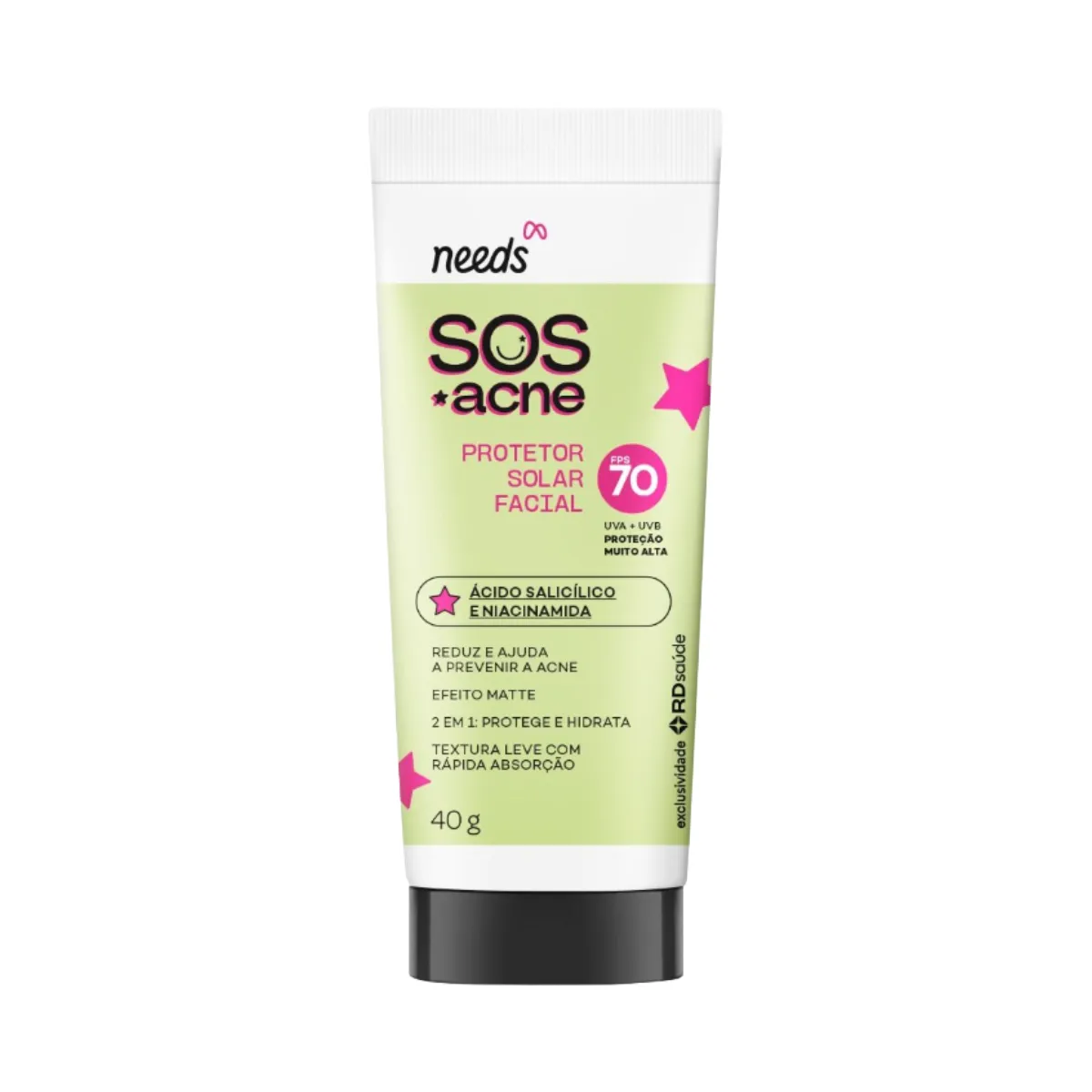 Embalagem do Protetor Solar Facial Needs SOS Acne FPS 70